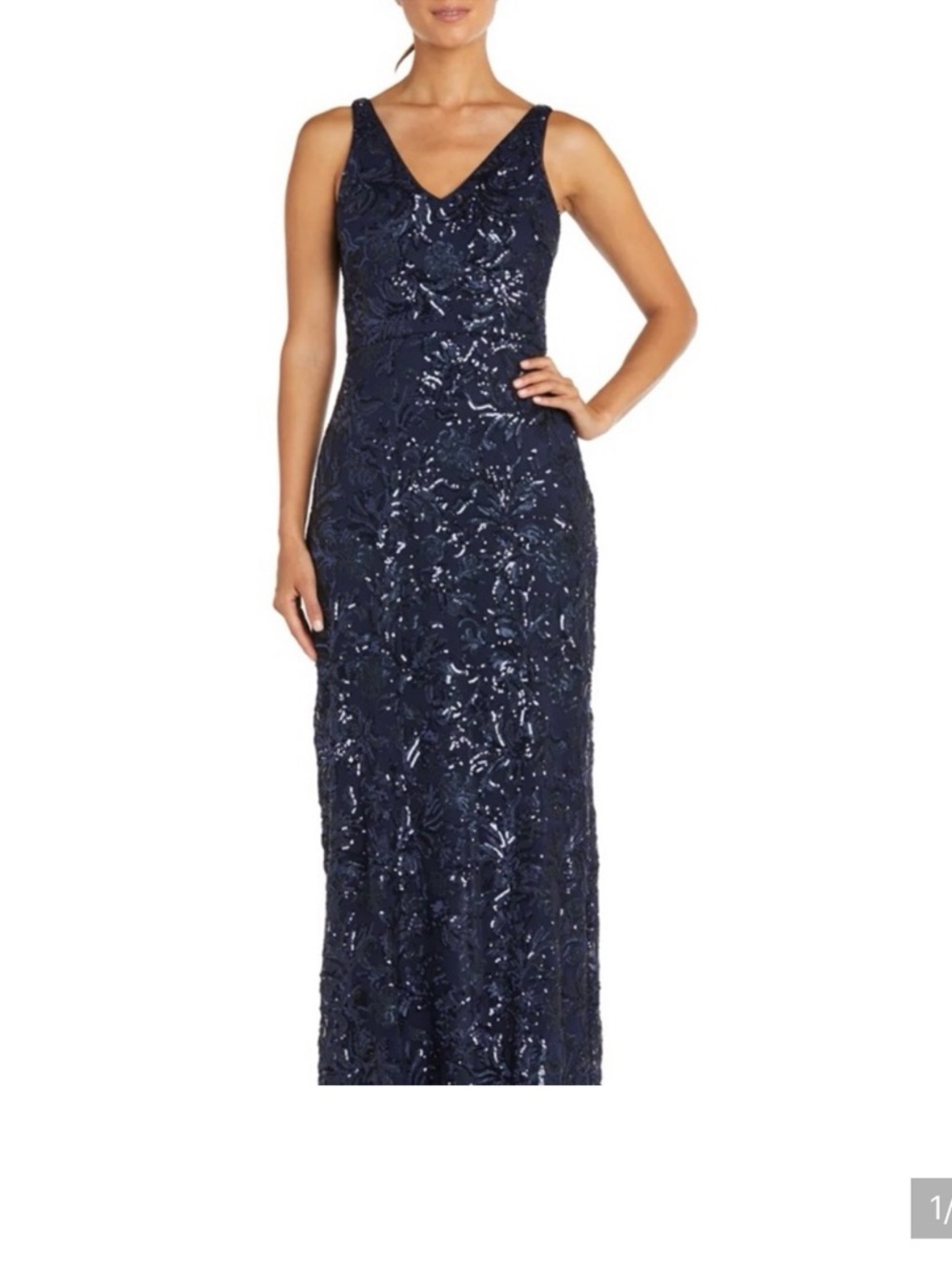 R&M Richards Navy Sequin V-Neck Evening Gown Maxi dress NWT Size 16 wedding
